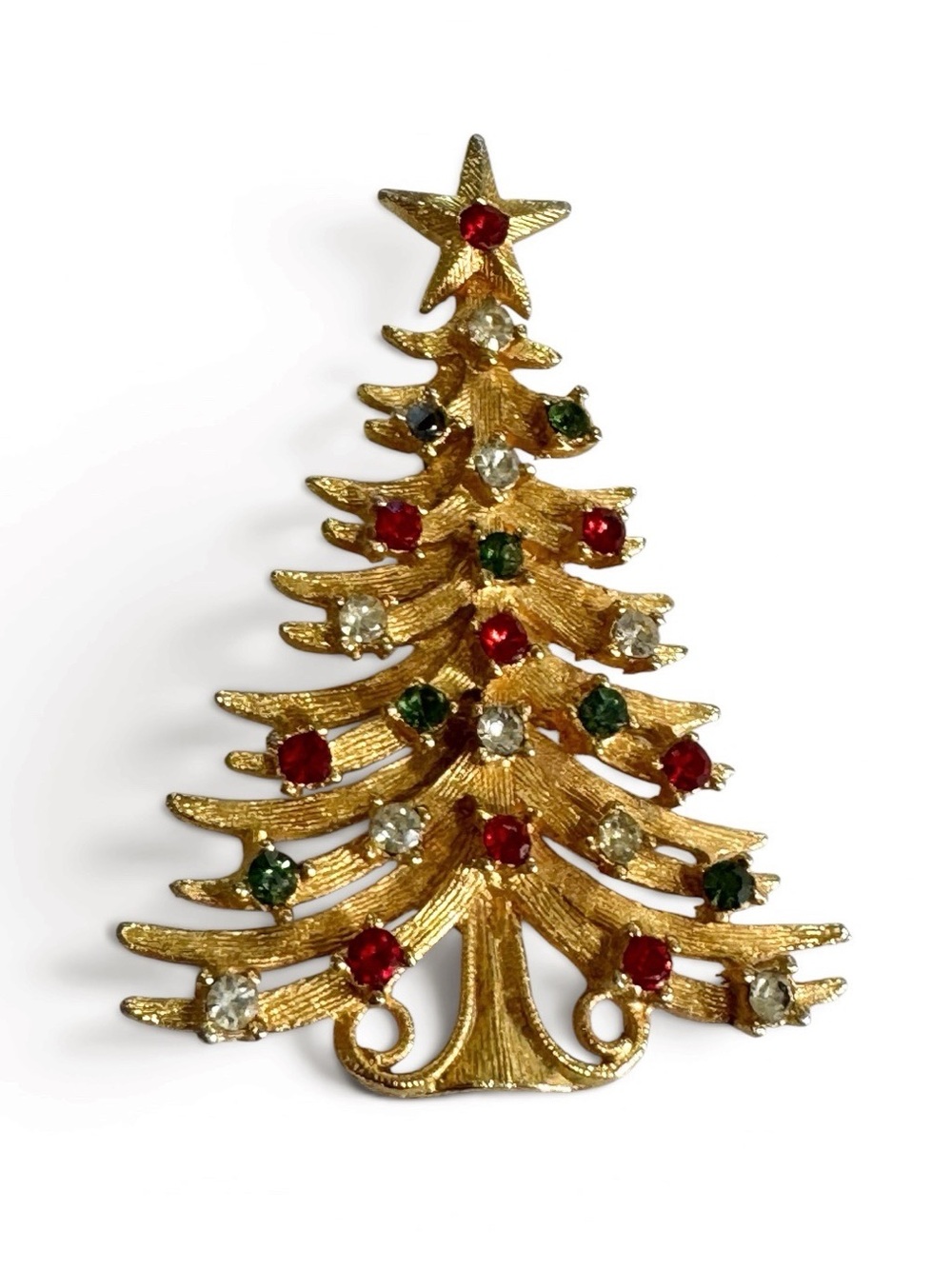 Vintage Mylu Christmas Tree Brooch: 1960s Rhinestone Holiday Pin